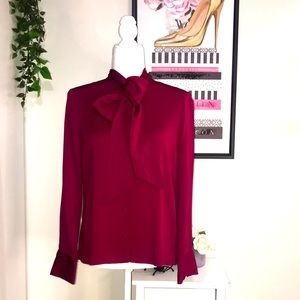 ZARA Burgundy / Fuchsia Neck Tie Long Sleeve Blouse / Medium